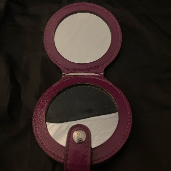 Coach Compact Mirror In Signature C Pattern W/Purple Trim. - Picture 4 of 7